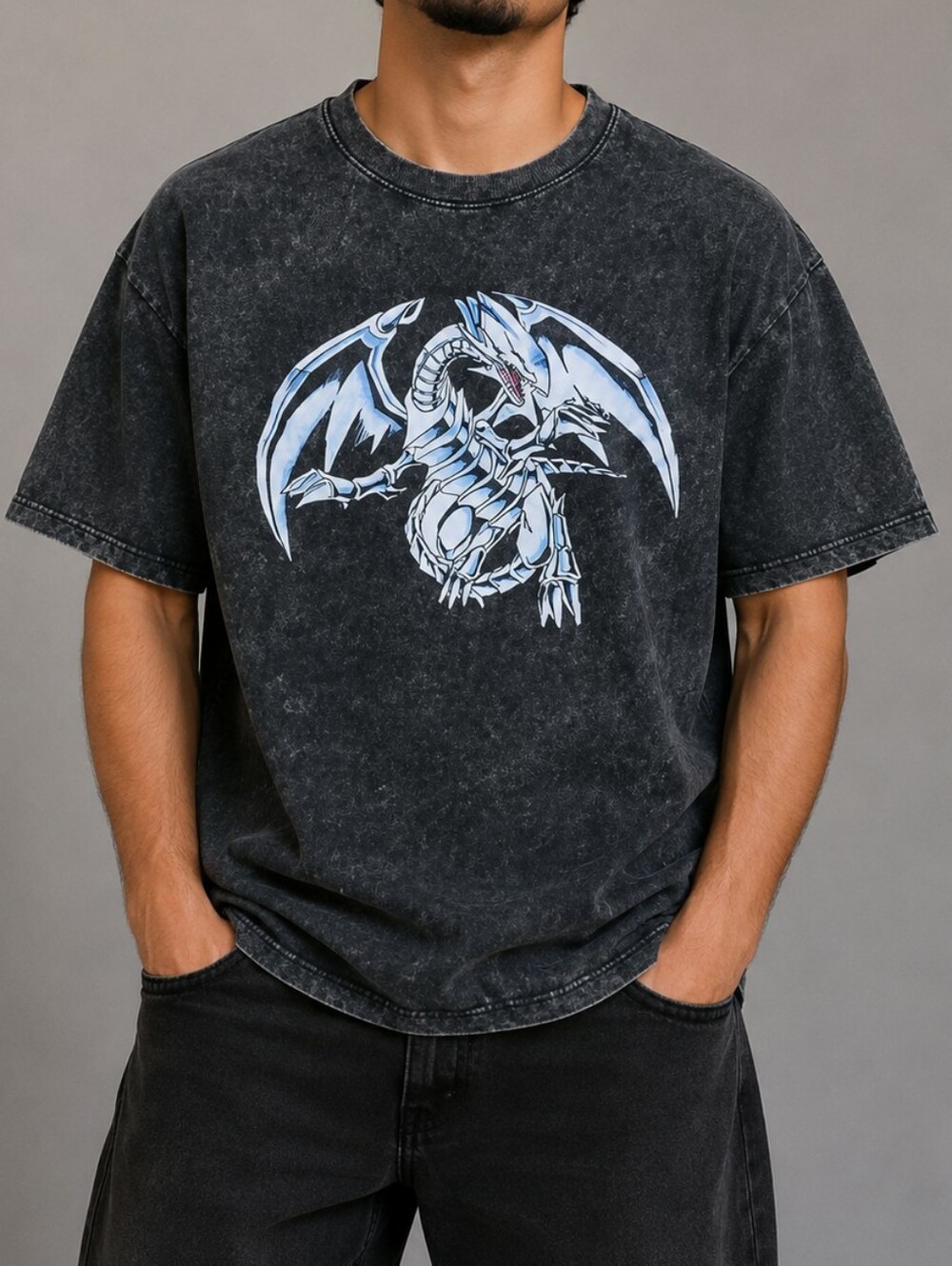 Men's Black Graphic Short Sleeve Tee - Dragon Motif